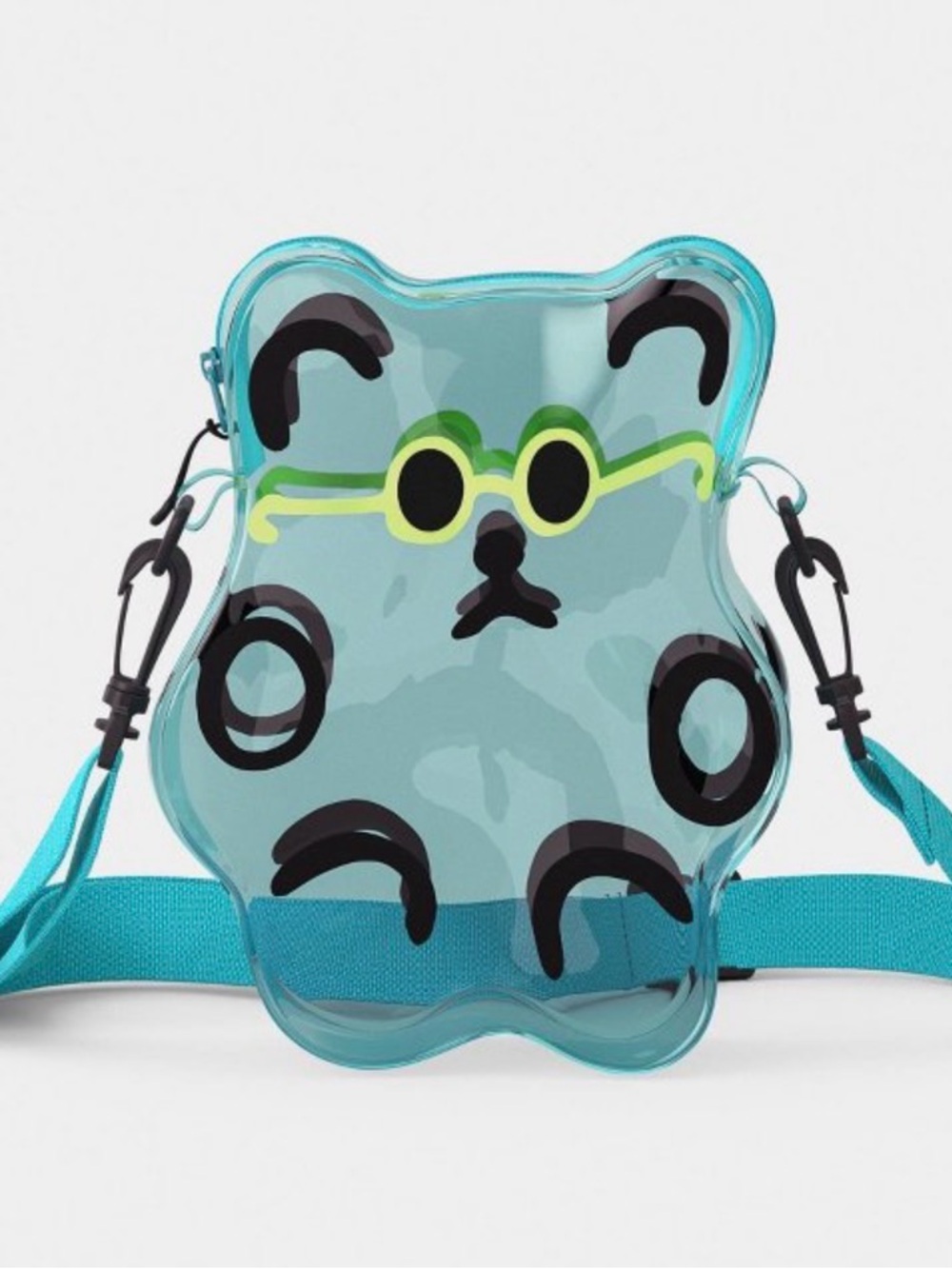 Kids Teal Bear Crossbody Bag with Sunglasses Print